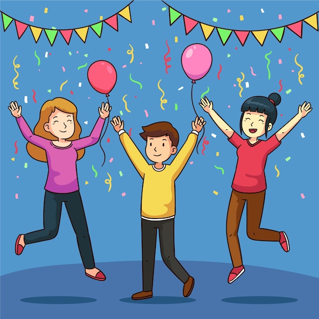 Free vector people celebrating together concept