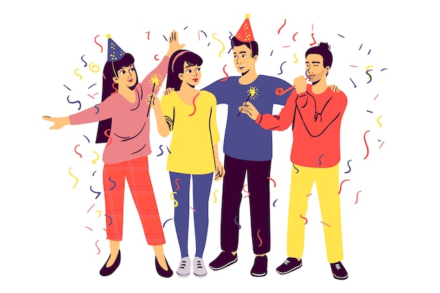 Free vector people celebrating together illustrated