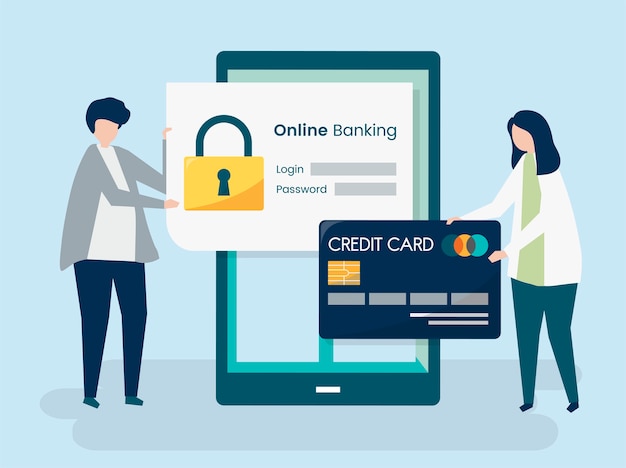 People characters and online banking security concept