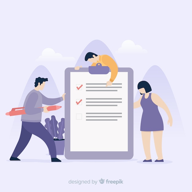 Free vector people checking giant check list background