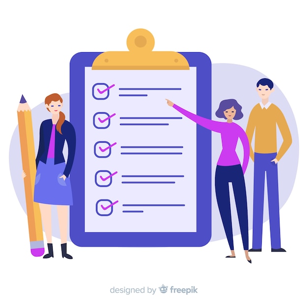 Бесплатное векторное изображение Люди проверяют гигантский фон контрольного списка