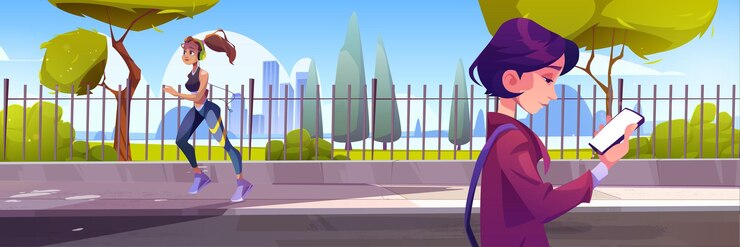 Free Vector people on city street sportswoman run girl walk
