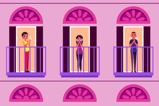 Free vector people clapping on balconies concept