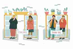 Free vector people clapping on balconies concept