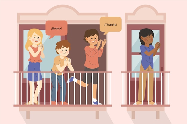 Free vector people clapping on balconies