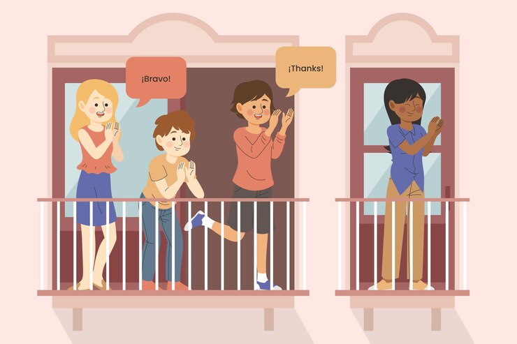 Free Vector people clapping on balconies