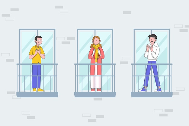 Free vector people clapping on balconies