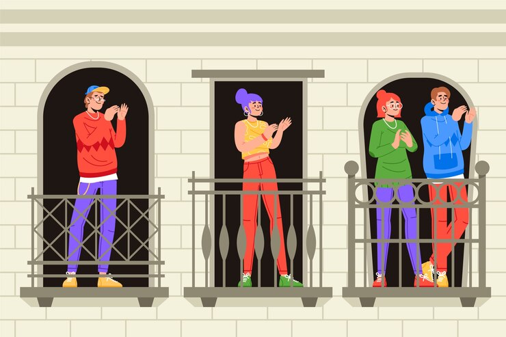 Free Vector people clapping on balconies