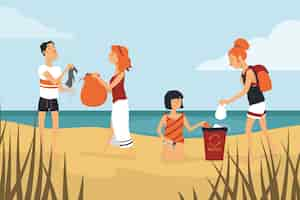 Free vector people cleaning beach concept