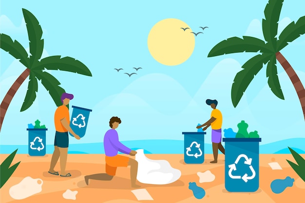 Free vector people cleaning beach concept