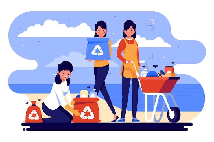 Free Vector people cleaning beach of garbage