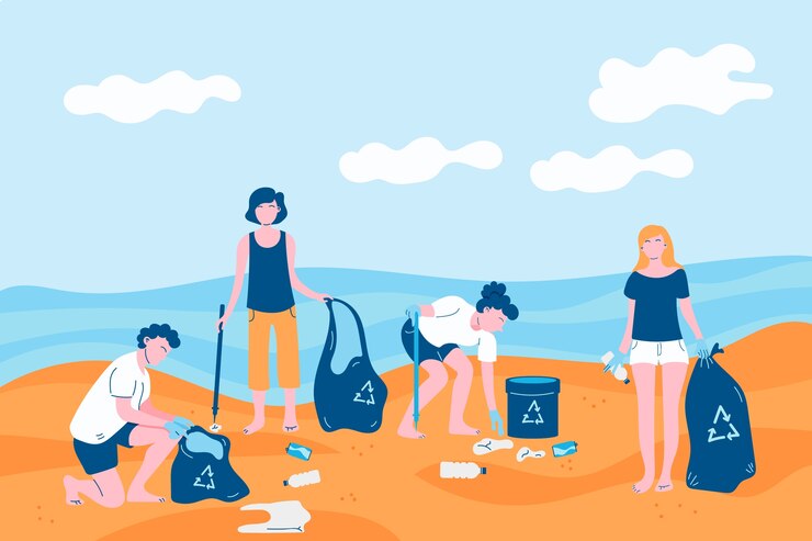 Free Vector people cleaning the beach illustration theme