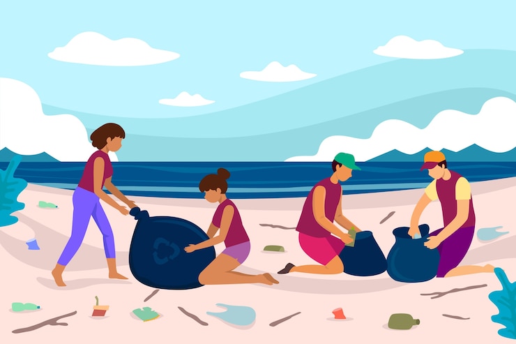 Free Vector people cleaning beach illustration