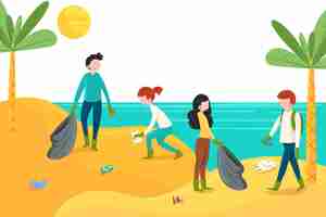 Free vector people cleaning beach