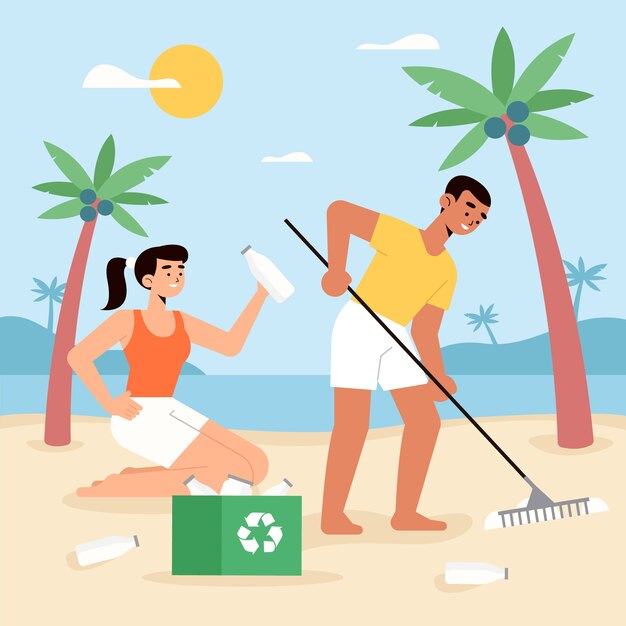Люди убирают пляж