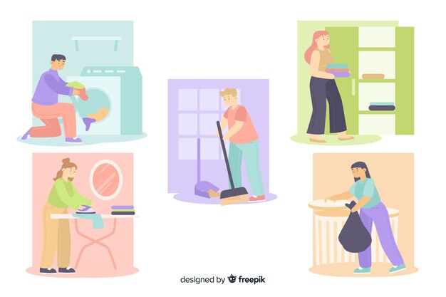People cleaning their house in their spare time