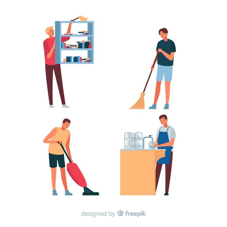 Free Vector people cleaning their house