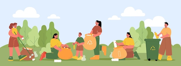 Free vector people collect and sorting waste in park