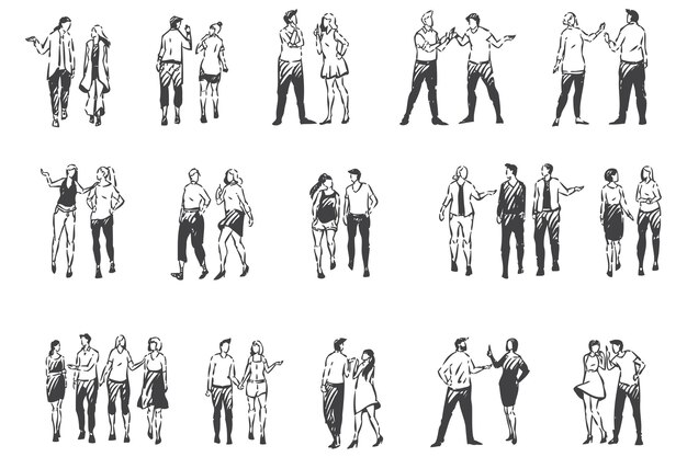 散歩イラストセットを持っているカップル プレミアムベクター 散歩イラストセットを持っているカップル プレミアムベクター