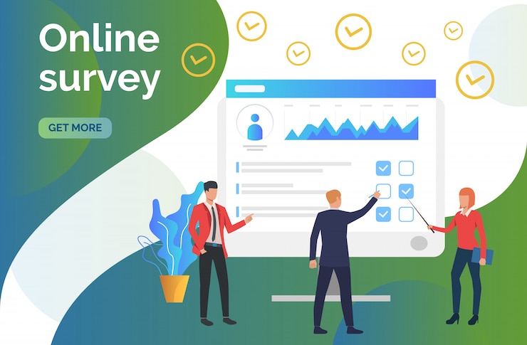 Free Vector people at computer monitor with survey