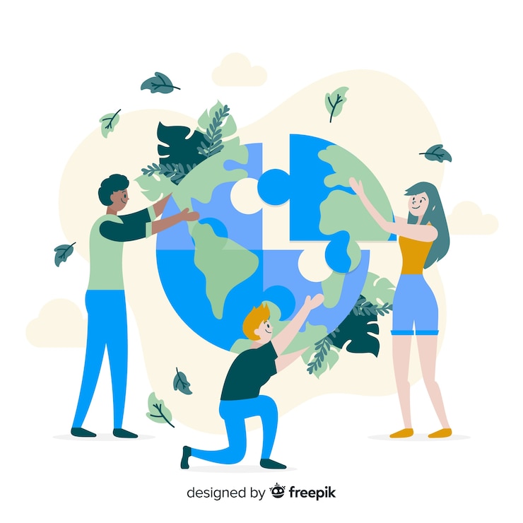 Free Vector people connecting puzzle pieces background
