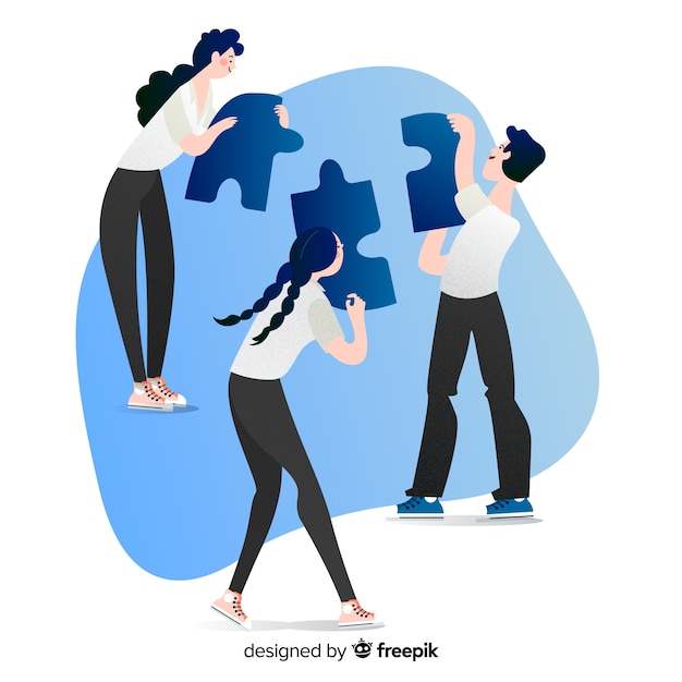 Free vector people connecting puzzle pieces background