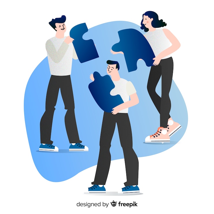 Free Vector people connecting puzzle pieces background