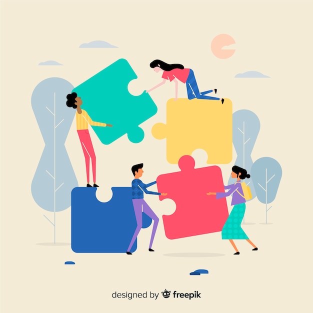 Free vector people connecting puzzle pieces background