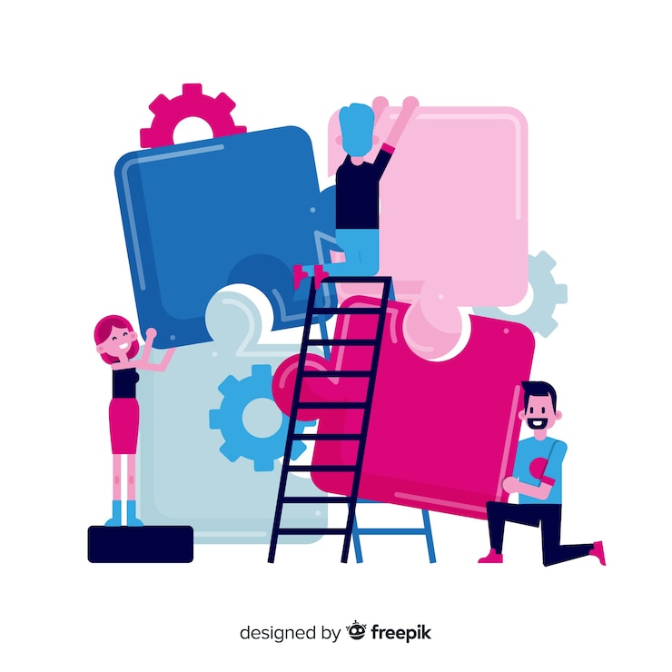 Free Vector people connecting puzzle pieces background
