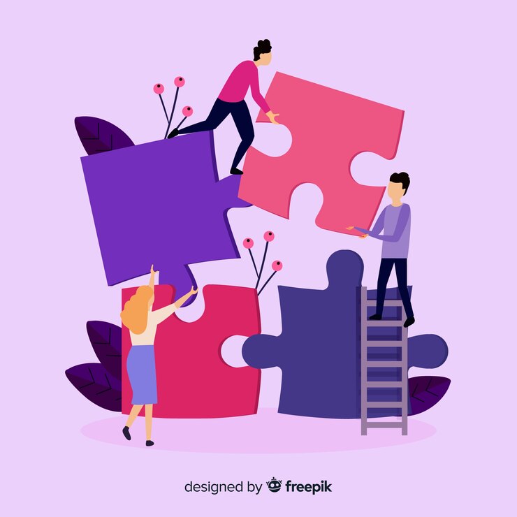 Free Vector people connecting puzzle pieces background