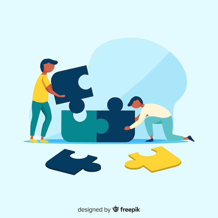 Free Vector people connecting puzzle pieces colorful background