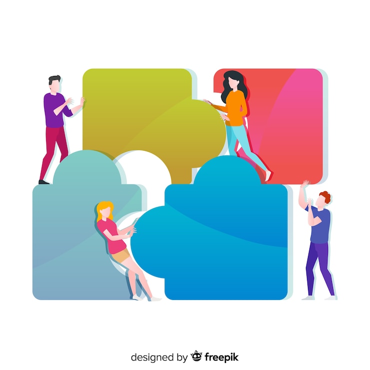 Free Vector people connecting puzzle pieces colorful background