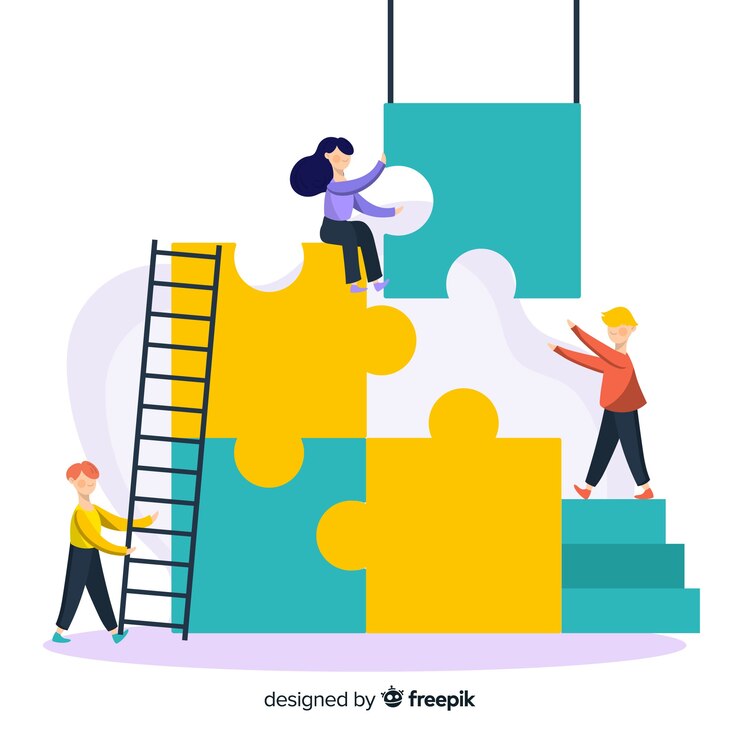 Free Vector people connecting puzzle pieces colorful background