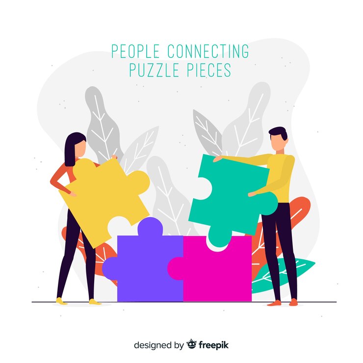 Free Vector people connecting puzzle pieces colorful background