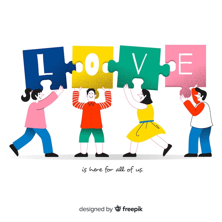 Free Vector people connecting puzzle pieces colorful background