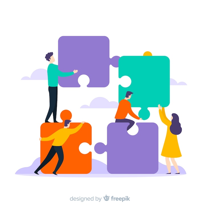 Free Vector people connecting puzzle pieces colorful background