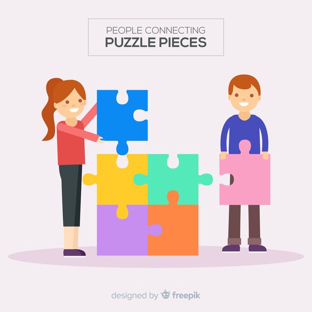 People connecting puzzle pieces illustration