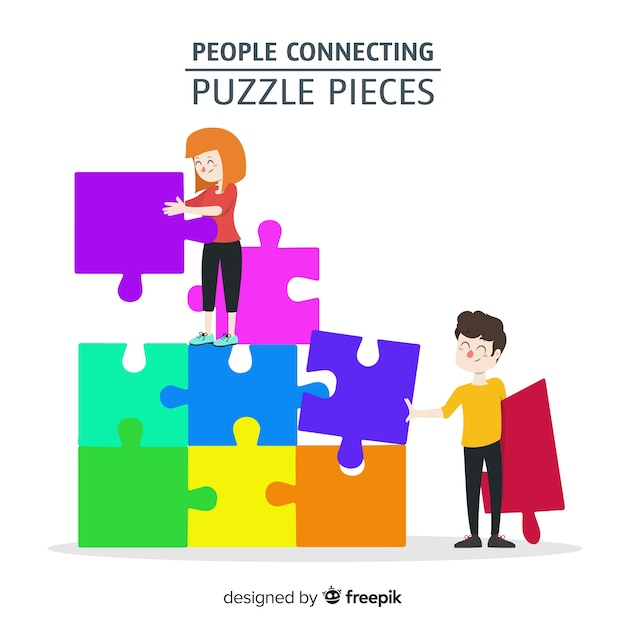 People connecting puzzle pieces