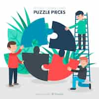 Free vector people connecting puzzle pieces