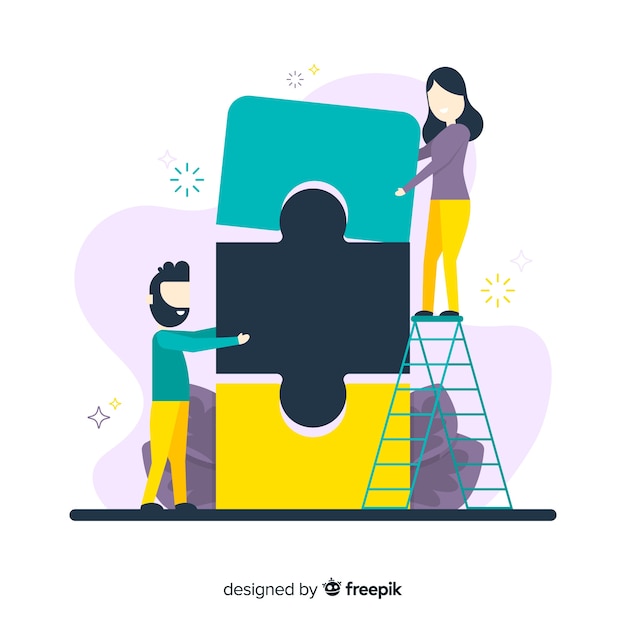 Free vector people connecting puzzle pieces