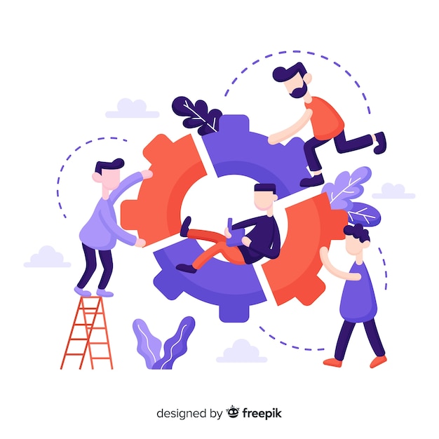 Free vector people connecting puzzle pieces