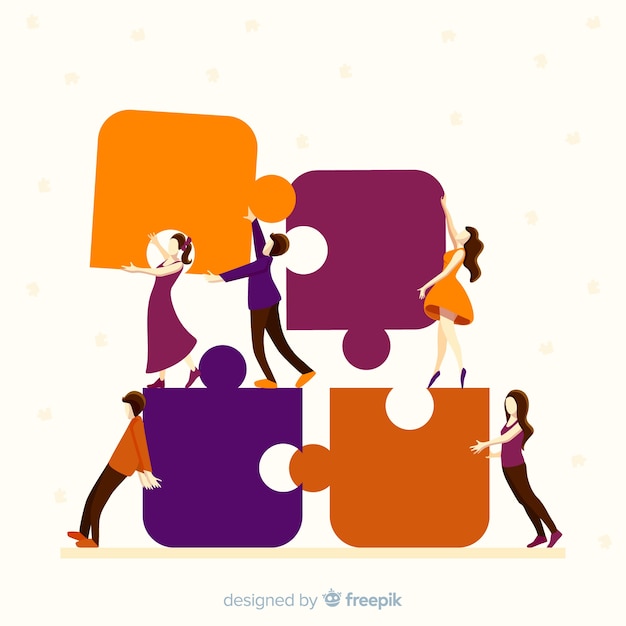 People connecting puzzle pieces