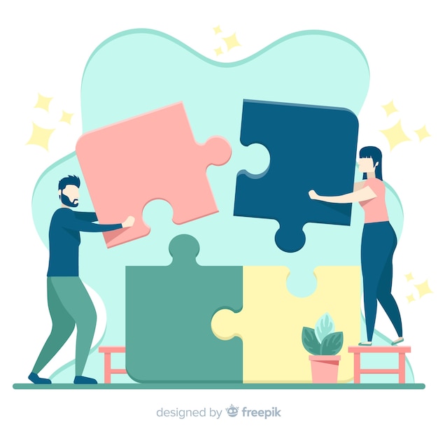 Free vector people connecting puzzle pieces