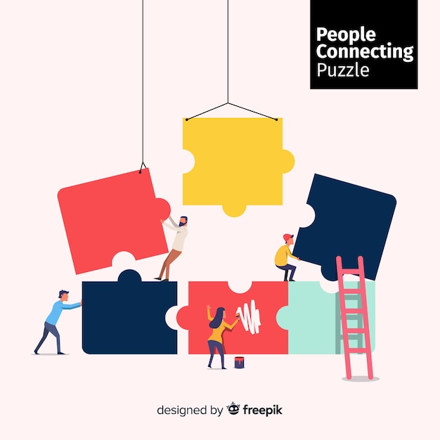 People connecting puzzle pieces