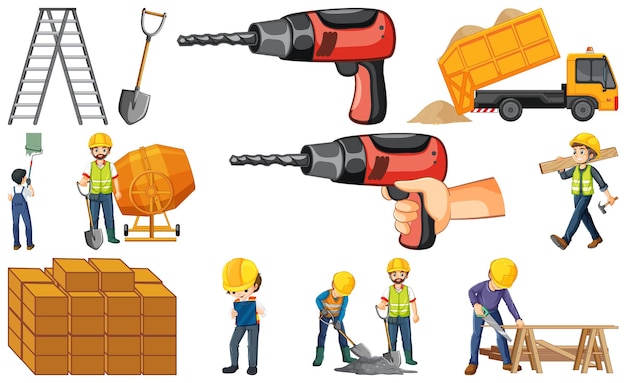 Free vector people at consttuction site with tools