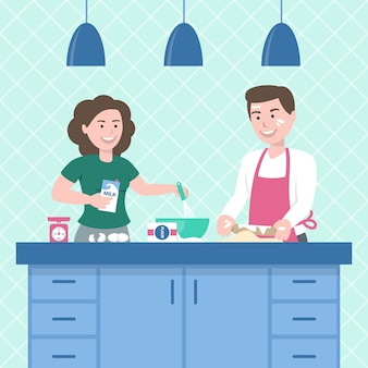 家で料理する人 無料のベクター 家で料理する人 無料のベクター