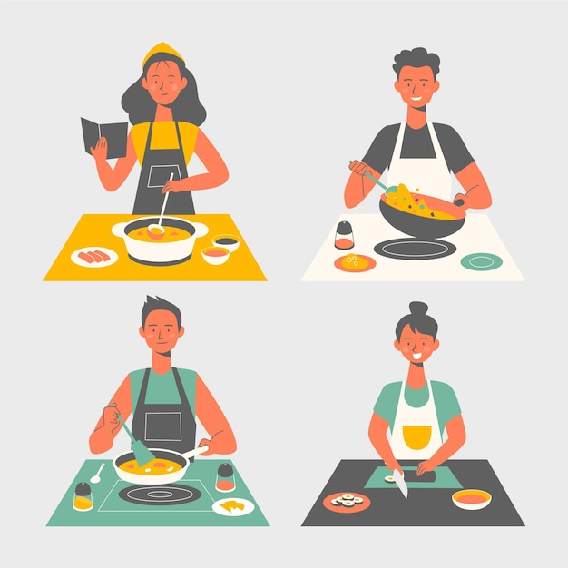 Free vector people cooking collection