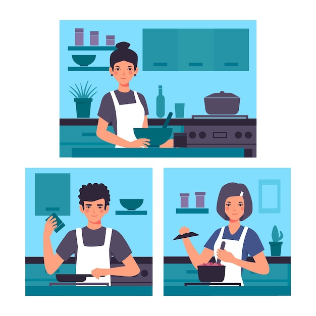 Free vector people cooking concept