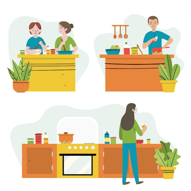 Free vector people cooking concept