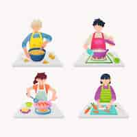 Free vector people cooking illustration collection